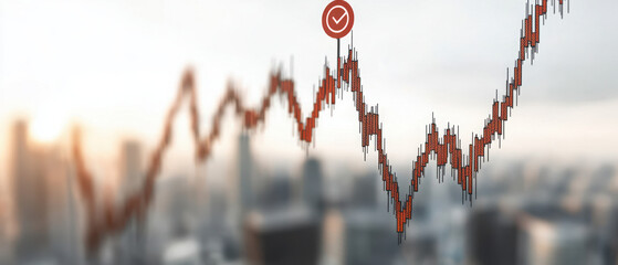 US-China Competition and Its Impact on Global Trade. Stock market graph showing upward trend with cityscape in the background.
