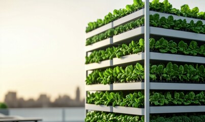 Fototapeta premium Vertical Garden Tower with Green Vegetables