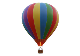 Naklejka premium A colorful hot air balloon with rainbow stripes, isolated on white background