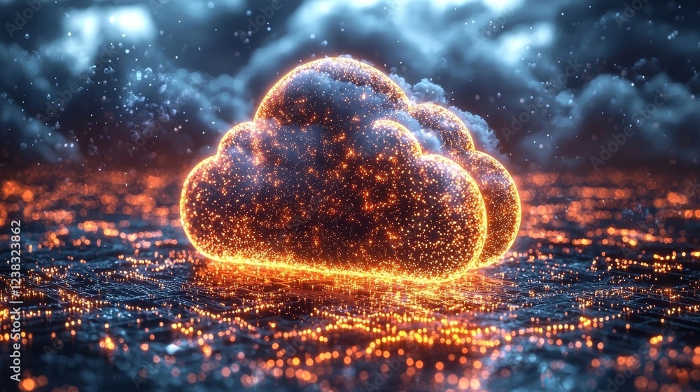 Aufkleber cybersecurity shield hovering over glowing cloud icon in digital network