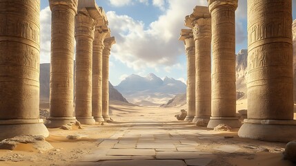 remnants of Egyptian temple under scorching desert sun image