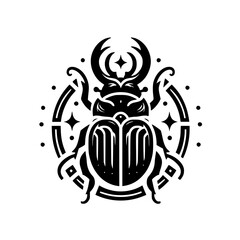 Geometric Scarab Beetle: Black and White Mystical Insect Art Design