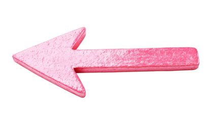 Pink wooden arrow pointing left on transparent background