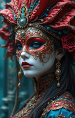 Venetian carnival mask, Portrait of beautiful woman with masquerade carnival mask on her face.