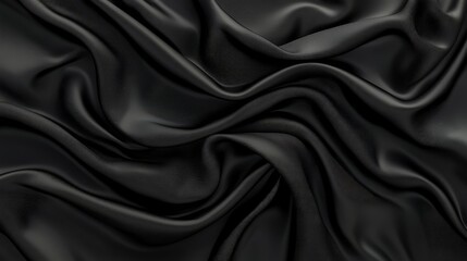 Fototapeta premium Luxurious black silk fabric texture background, smooth, elegant textile for design