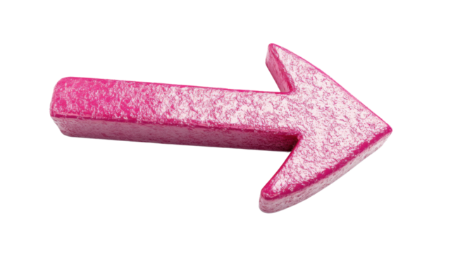 Pink wooden arrow pointing right on transparent background