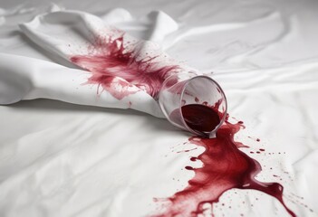 Stained white fabric with watercolor wine spill, laundry mishap, fabric defect, stained cloth