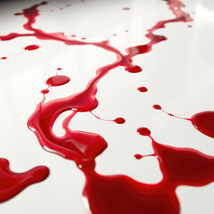 Stains on white floor with red wine-like liquid,  spill cleanup,  floor damage