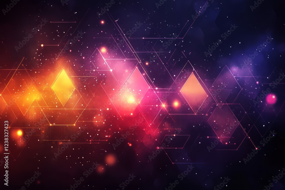 Canvas Prints abstract cosmic artwork with glowing geometric shapes and nebula-like background.