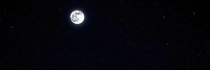 Fototapeta premium Starry night sky with a bright full moon, astronomical phenomena, starlight