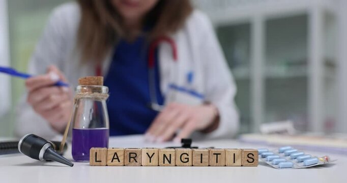 A medical doctor analyzing laryngitis using advanced lab equipment along with detailed notes in a clinical setting