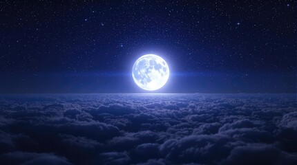 Starry sky with a full moon shining brightly among the twinkling stars, starlight, shine