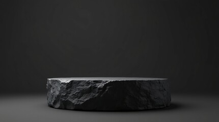 Naklejka premium A Perfectly Chiseled Black Rock Platform Podium for Product Presentation.