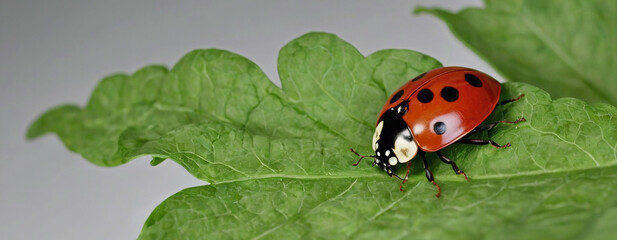 Fototapeta premium A ladybug on lush green basil leaves symbolizes natural pest control in organic gardening.