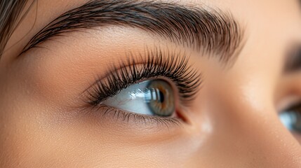 Obraz premium Close-up of a Woman's Eye with Long Eyelashes and Well-Defined Eyebrows
