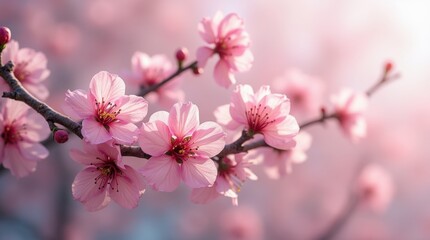 Fototapeta premium image of plum sakura swaying in the wind