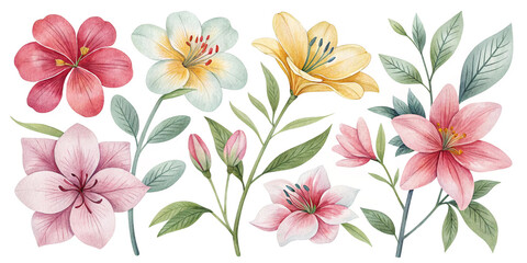 Beautiful Collection of Watercolor Flowers Isolated for Artistic Display