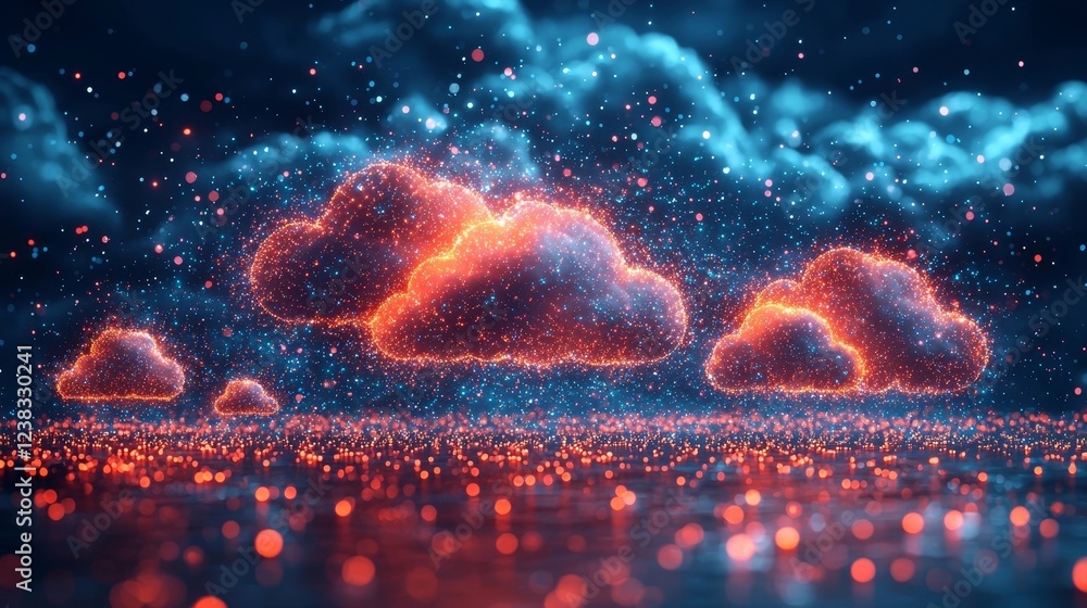 Poster vibrant interconnected cloud architecture dynamic data visualization concept