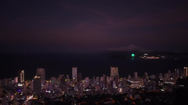 Drone Footage of Nha Trang City at Night After Sunset