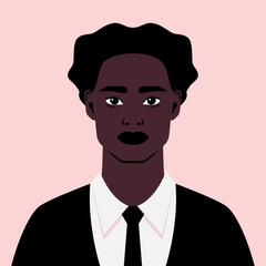 Portrait of a young African American man in suit and necktie. Avatar of a young African male. Vector illustration