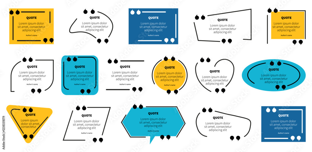 Poster set of quote box speech bubble. quote frame shapes. vector illustration