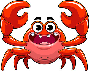 Happy Crab Cartoon Character With Raised Claws. Vector Hand Drawn Illustration