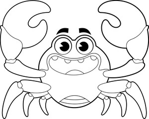Outlined Happy Crab Cartoon Character With Raised Claws. Vector Hand Drawn Illustration 