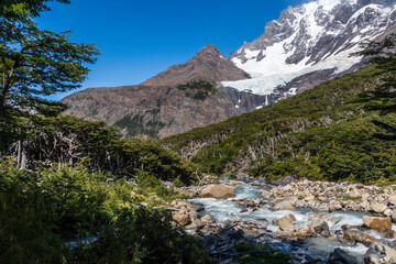 Impressive mountain view on a hik back from Mirador Brittanico to Frances in Torres Del Paine national park, Patagonia, Chile.
