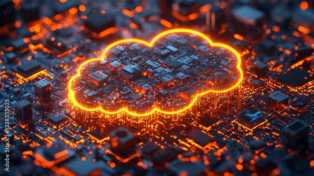Poster vibrant of interconnected iot devices and cloud computing concept