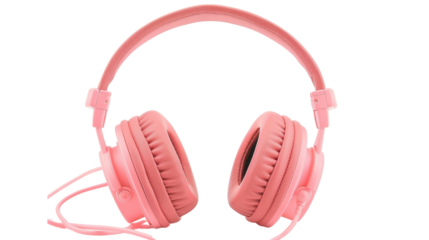 Pink headphones isolated on transparent background, ready for music listening