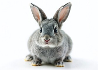 Obraz premium Adorable Grey Rabbit Miniature Tilt-Shift Photography on White Background
