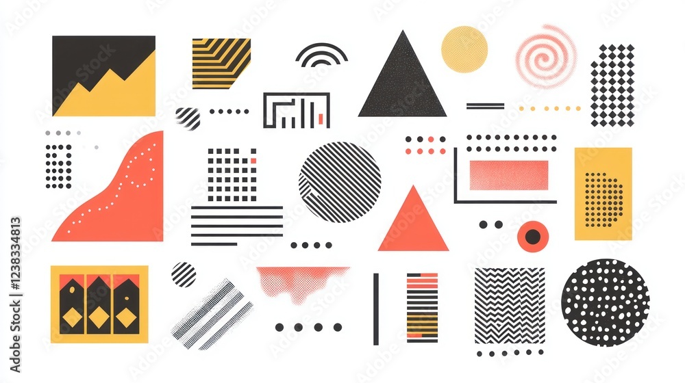Poster abstract geometric shapes design elements on white background for website presentation