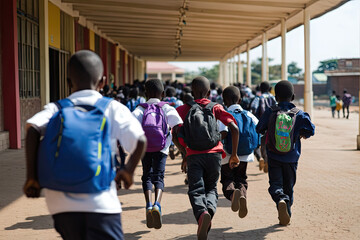 Children Running to School in a Busy African Schoolyard
