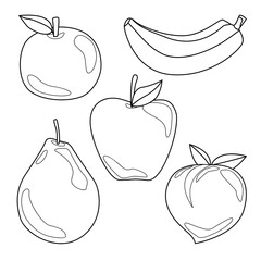 set of various monochrome fruits for painting, coloring, kids education or other. vector, illustration design