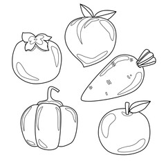 set of various monochrome fruits for painting, coloring, kids education or other. vector, illustration design