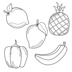 set of various monochrome fruits for painting, coloring, kids education or other. vector, illustration design