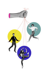 Creative abstract template collage of hand hold puppet manipulation employee people tyrant boss...
