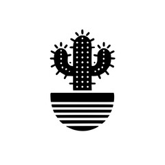 Black and White Cactus Pot Minimalist Print: Modern Geometric Desert Plant Design. Perfect for home decor, adding a simple, stylish touch to any room.