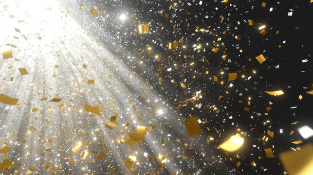 Shimmering Confetti and Light Rays Create a Festive Atmosphere During a Celebration Event