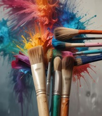 Stroking motion of colorful brushes in oil on canvas, gentle textures , gentle strokes