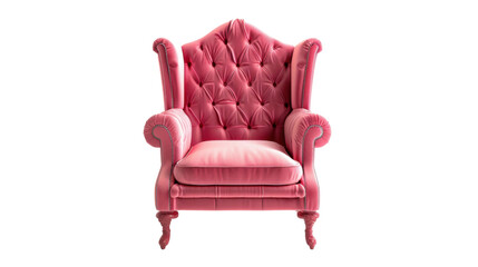 Pink upholstered armchair with transparent background for easy integration
