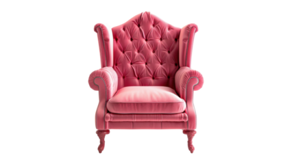 Pink upholstered armchair with transparent background for easy integration