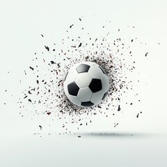 Dynamic soccer ball bursting through debris.