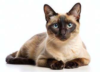 Adorable Siamese Cat Posing Isolated on White Background - Perfect for Pet Product Ads