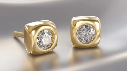 Luxury gold earrings with diamond accents on a smooth gray background