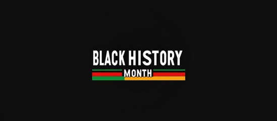 Black History Month text with red, green, and yellow stripes on a black background. Celebration banner design with copy space.