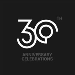 Obraz premium 30 years anniversary logo design on black background for celebration event. 30th celebration emblem.