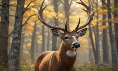 Obraz premium Stunning white tailed deer buck showcasing seasonal velvet antlers, wilderness, male, antlers