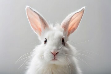Obraz premium Adorable White Rabbit Portrait - Studio Shot, Fluffy Fur, Long Ears