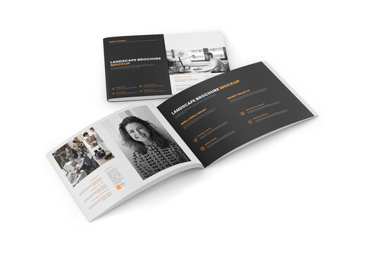 Landscape Brochure Mockup - Inside and Cover - Top View